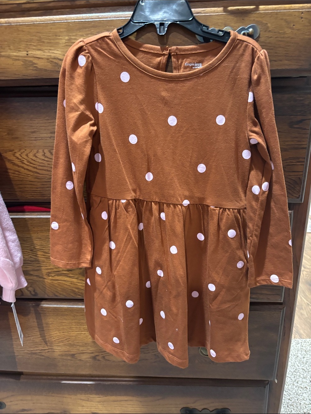 Simple Rust Dress with Pink Polka Dots